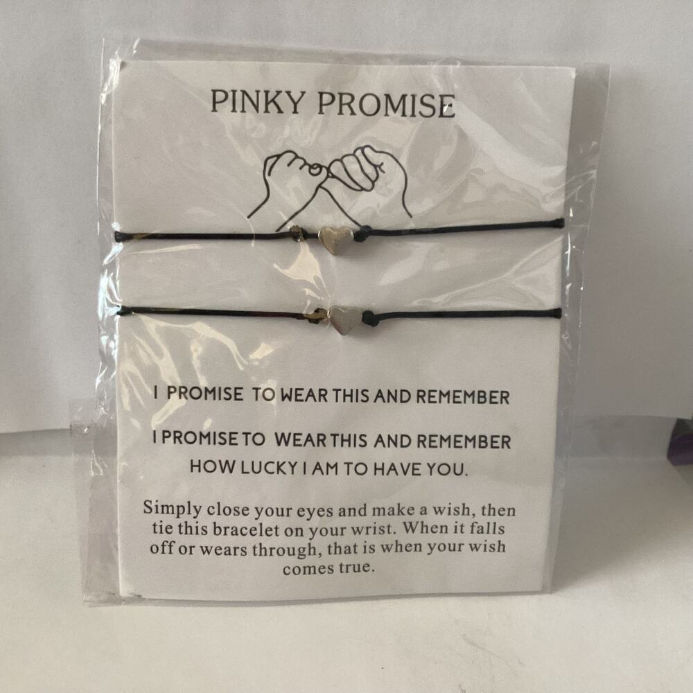 4451 NIP Heart Pinky Promise Love Charm Adjustable Best Friend Bracelets Couple